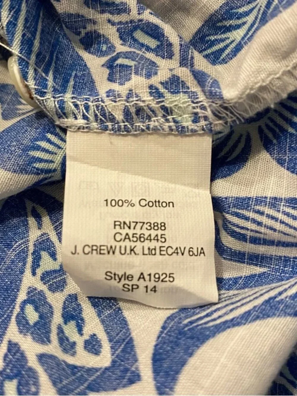 J. Crew Raglan Popover Shirt in blue & white floral paisley print cotton
